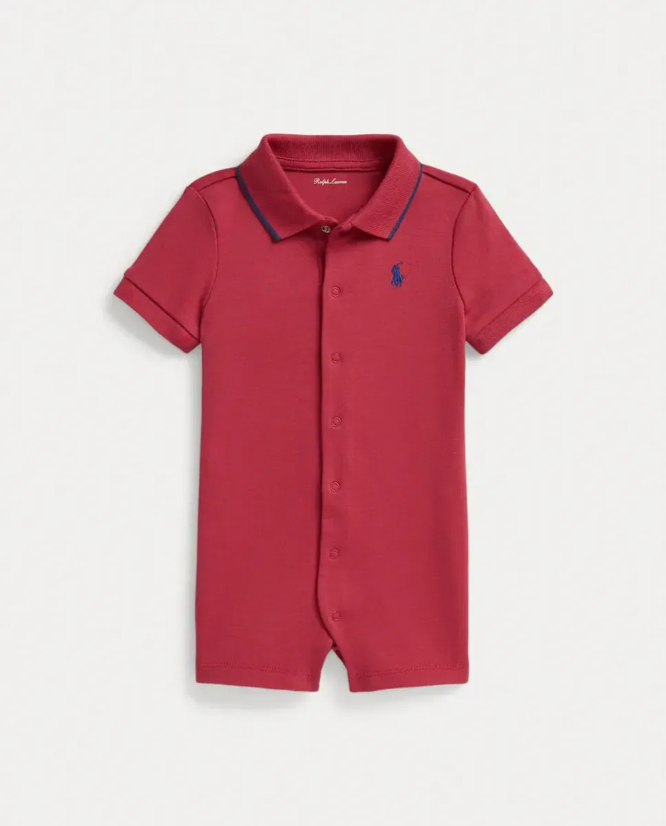 Короткий боди для мальчика-подростка с воротником поло из мягкого хлопка Polo Ralph Lauren, коралловый