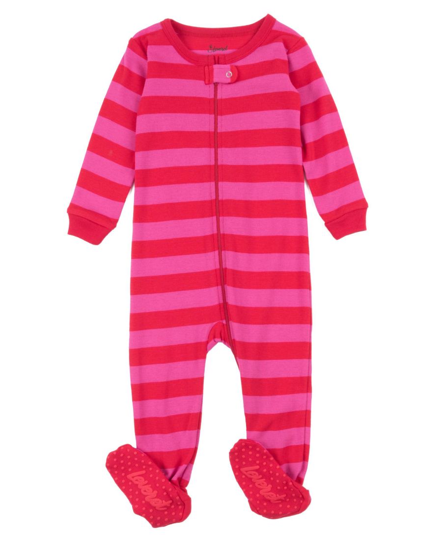

Детская хлопковая полосатая праздничная пижама с закрытыми ножками Leveret, Red & pink