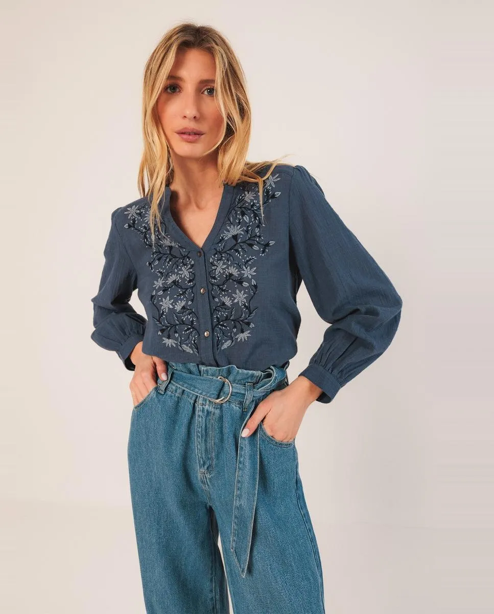 

Женская рубашка с длинным рукавом и V-образным вырезом Indi & Cold, индиго