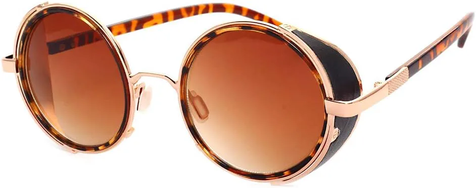 

Круглые солнцезащитные очки в стиле стимпанк с боковыми щитками, металлической оправой и зеркальными линзами, для мужчин и женщин (леопардовый принт) JJLHIF, Leopard