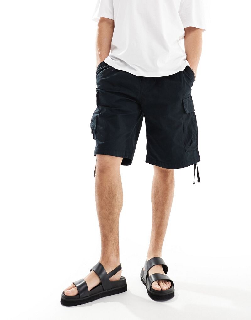

Черные широкие шорты карго из рипстопа Jack & Jones