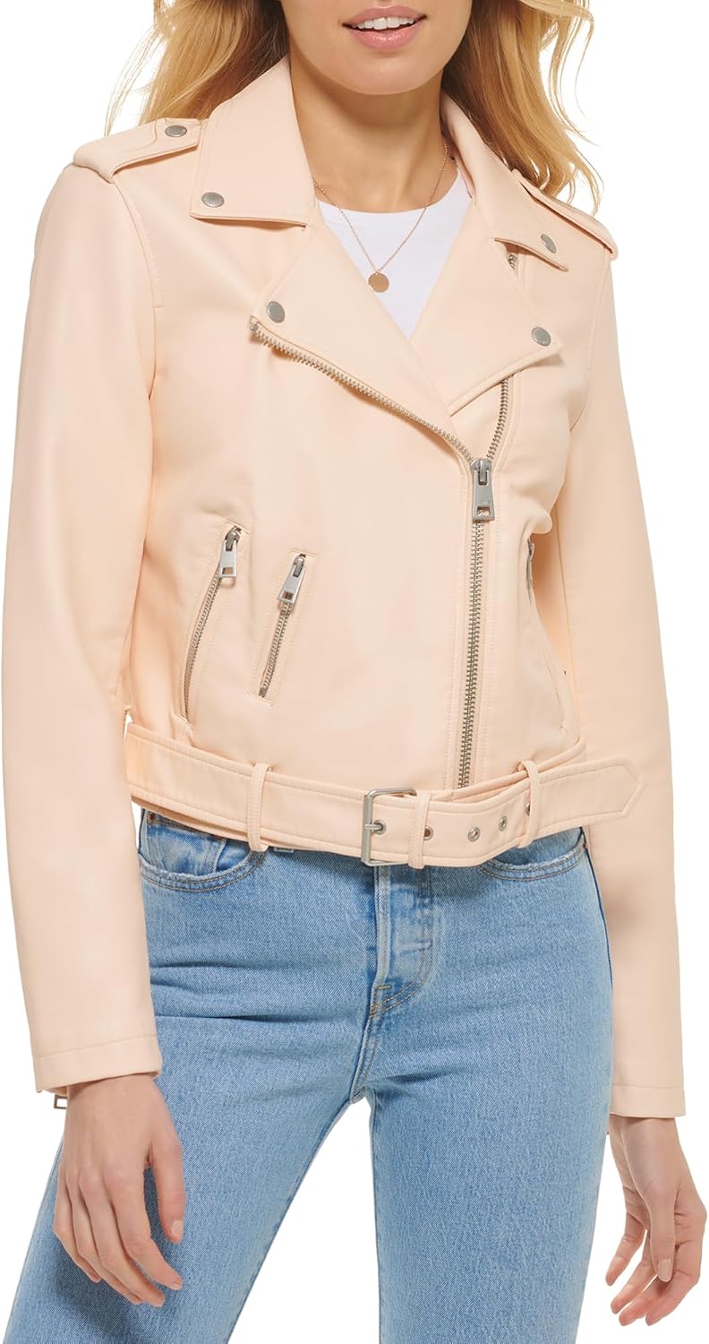 

Levi's Женская куртка-косуха с поясом из искусственной кожи, цвет персиковый пюре, размер 2X