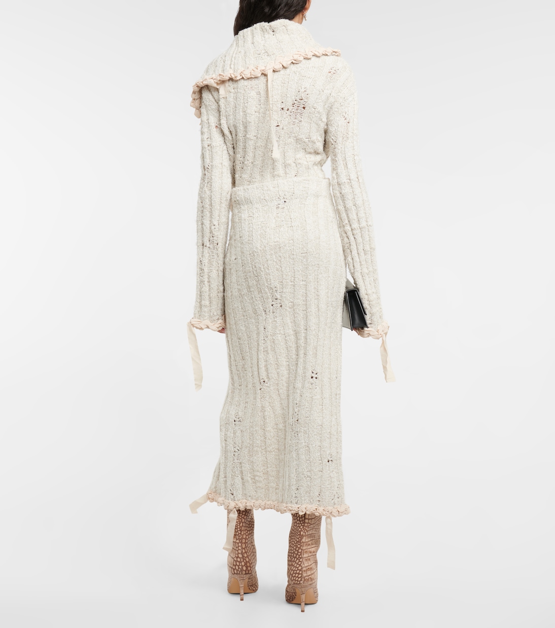 Юбка макси из шерстяной смеси, связанная крючком Acne Studios, Ecru/White — фото 3