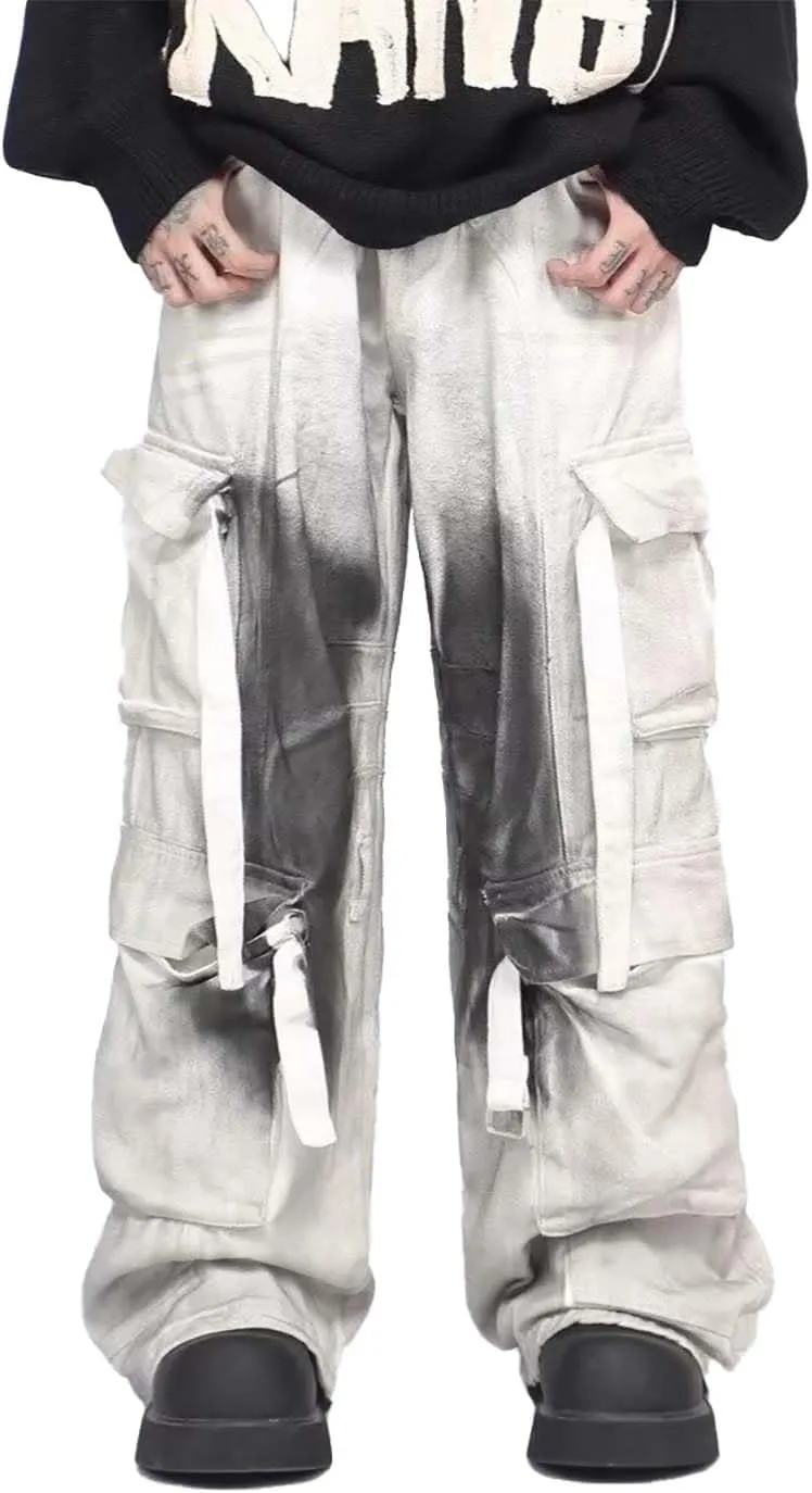 

Hopecn Y2K багги джинсы с множеством карманов, high waist, wide leg, белые HOPECK