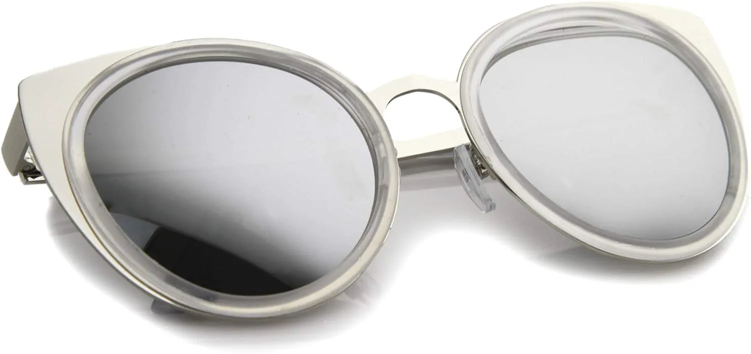 

Женские солнцезащитные очки zeroUV «кошачий глаз» с двухцветными металлическими усиленными зеркальными линзами, диаметр линз 54 мм, Clear-silver / Silver Mirror