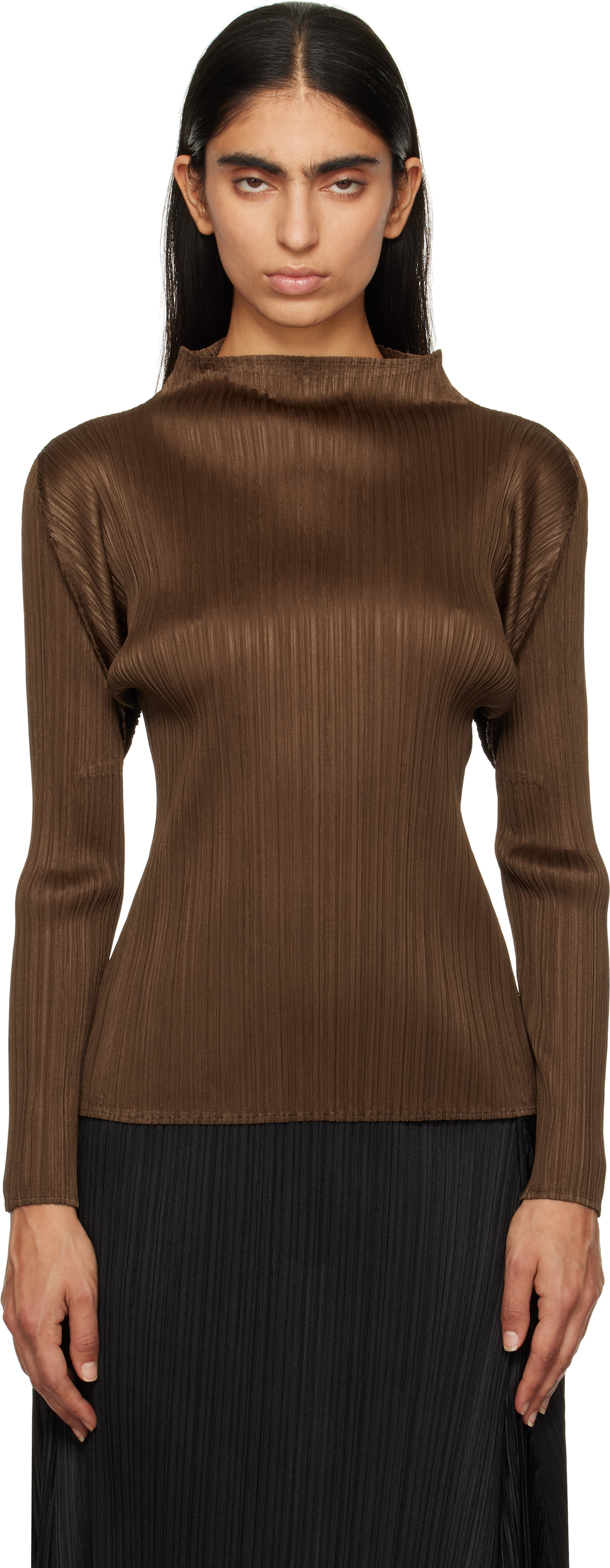 

Новые красочные основы 4 Топ PLEATS PLEASE ISSEY MIYAKE, коричневый
