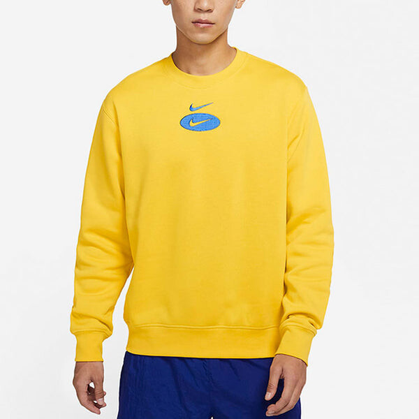 Толстовка Men's Nike As Nsw Sl Bb Crew Logo Casual Sports Fleece Lined Round Neck Long Sleeves Bright Yellow, желтый — фото 4