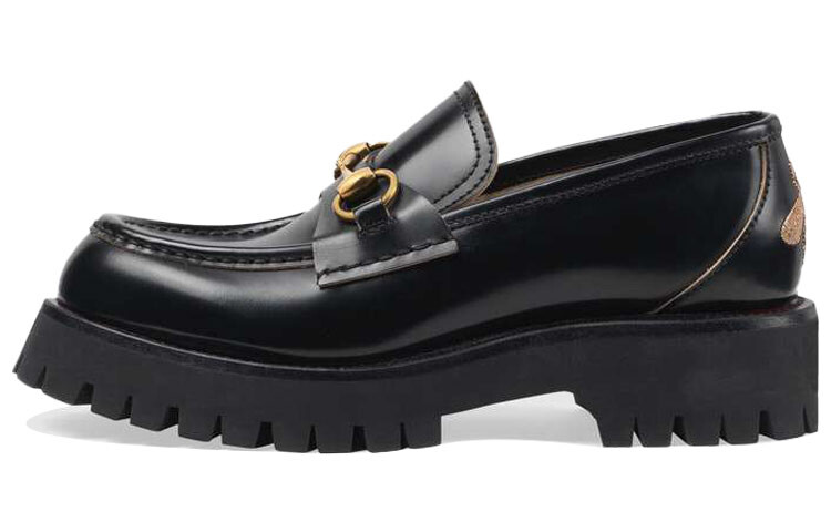 Лоферы на платформе Gucci Lug Horsebit 30 мм, черные кожаные