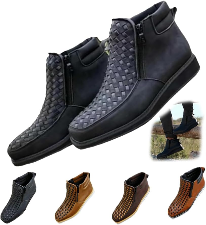 

Мужские ковбойские сапоги ручной работы в западном стиле, с квадратным носком, кожаные, плетеные, слипоны, для походов Generic, черный