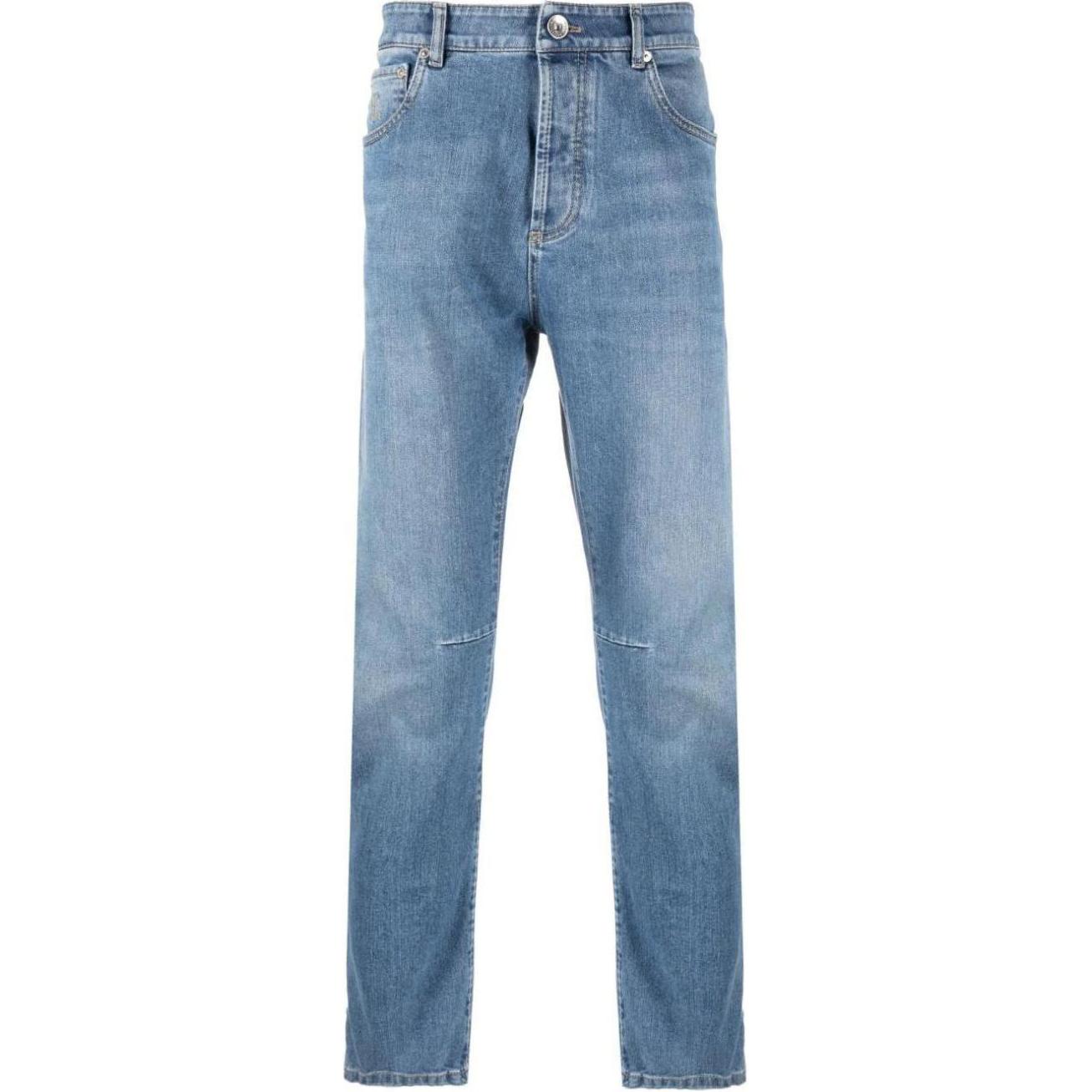 

Брюки джинсовые облегающие с нашивкой-лого Brunello Cucinelli, синие