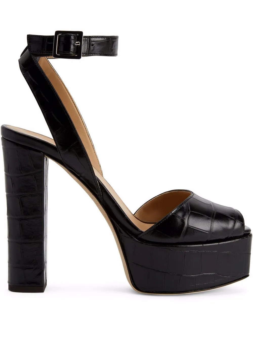 Босоножки Betty на платформе с тиснением под крокодила Giuseppe Zanotti, черный