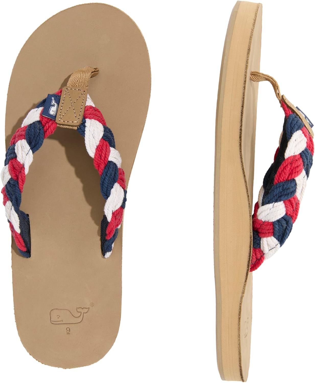 

Мужские вьетнамки Vineyard Vines с плетеным канатом и кожей, цветной блок, мультиколор