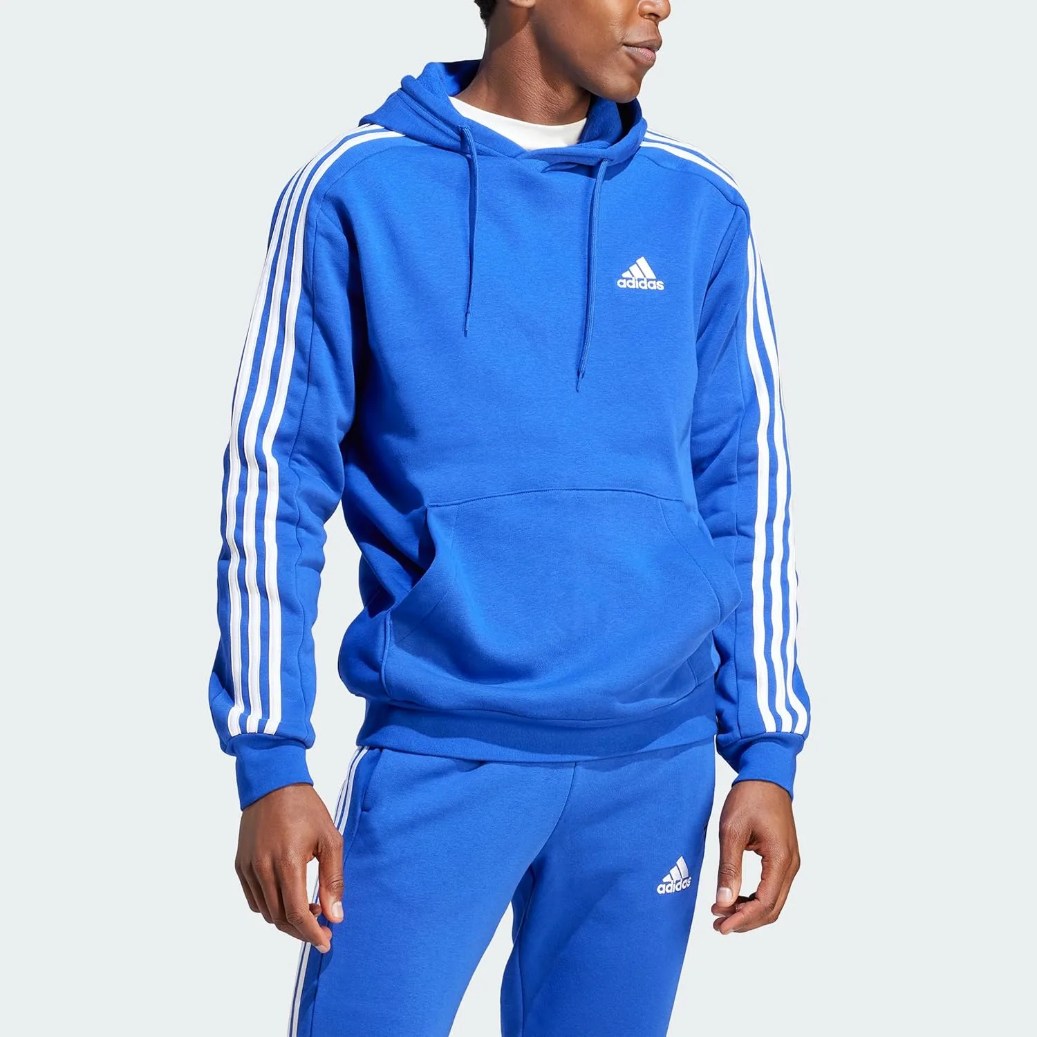 Толстовка Adidas Men's Essentials Fleece с капюшоном и 3 полосками, синий — фото 4