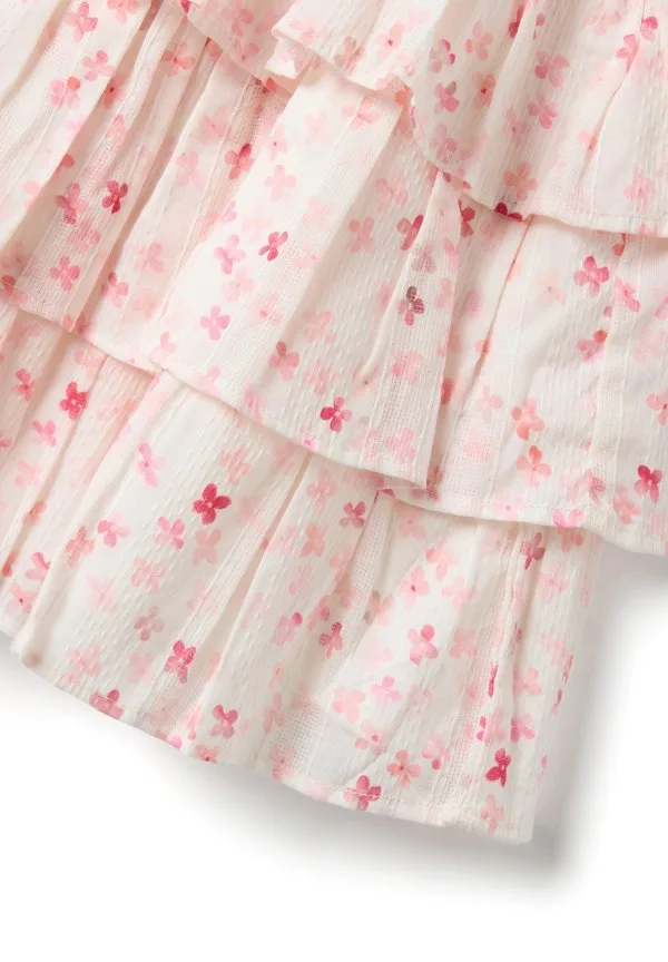 Многоярусная юбка с цветочным узором и складками Ovs, White/Pink — фото 3