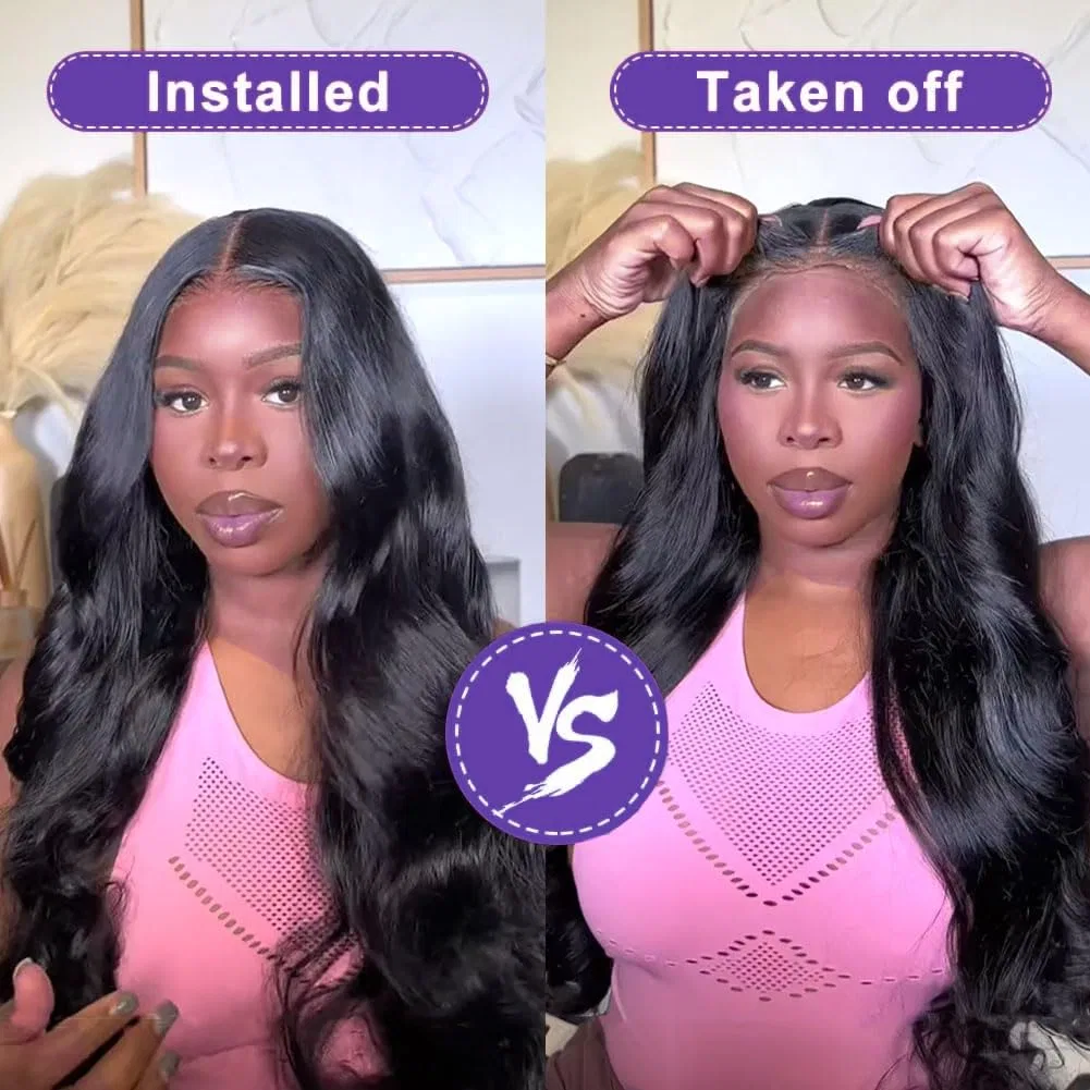 Женский парик из натуральных волос Wear and Go Glueless Wigs, предварительно выщипанный и подстриженный, волнистый, 26 дюймов Rebasar, Black — фото 3