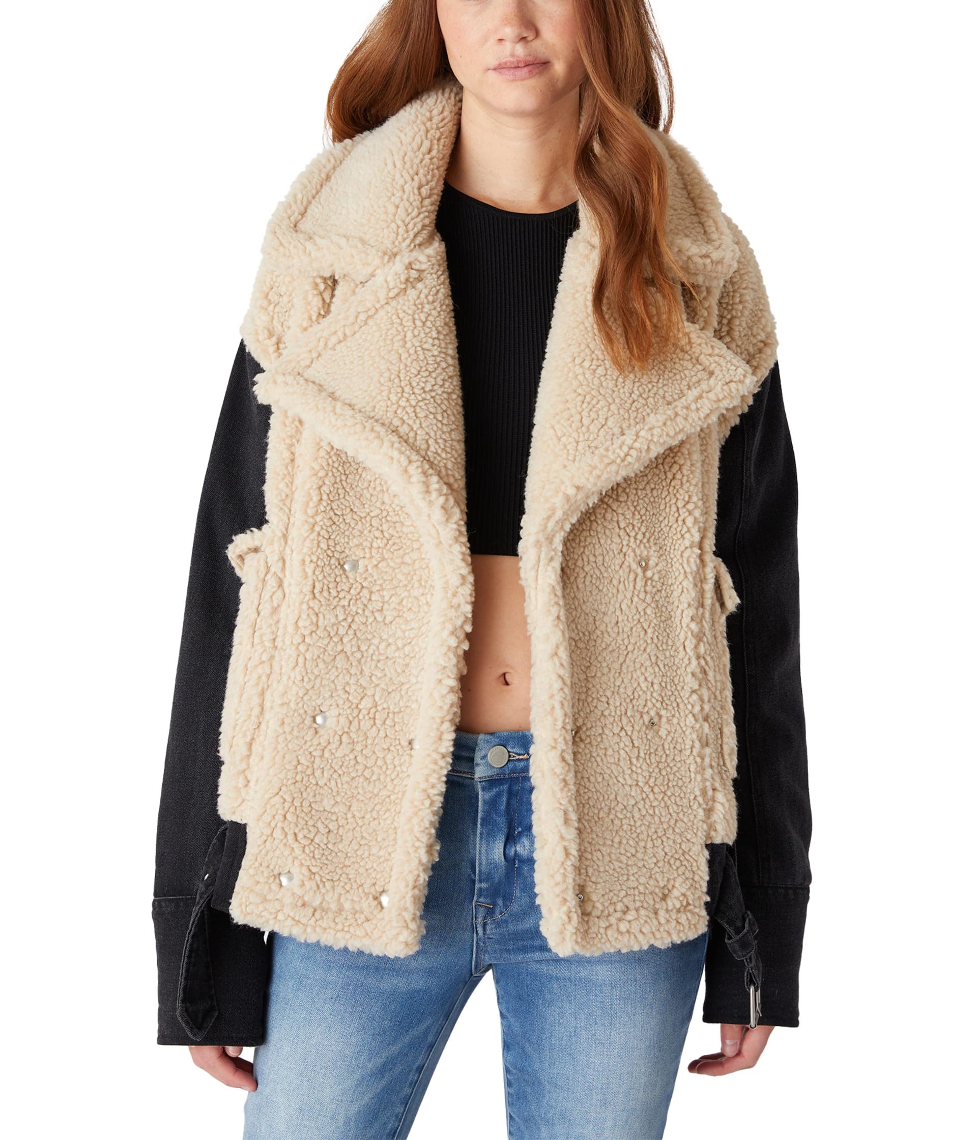 

Куртка Blank NYC Oversized Faux Sherpa Jacket With Denim, цвет Black/Cream