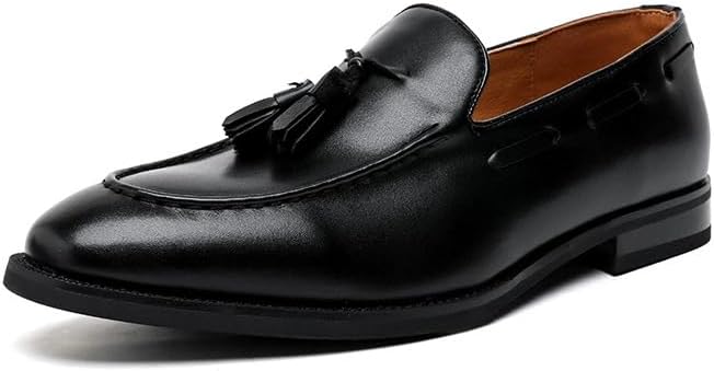 

Мужские кожаные лоферы Santimon с кисточками и носком-мокасином- легкие мокасины с противоскользящей подошвой, подходящие для свадеб, офиса и официальных мероприятий, черный