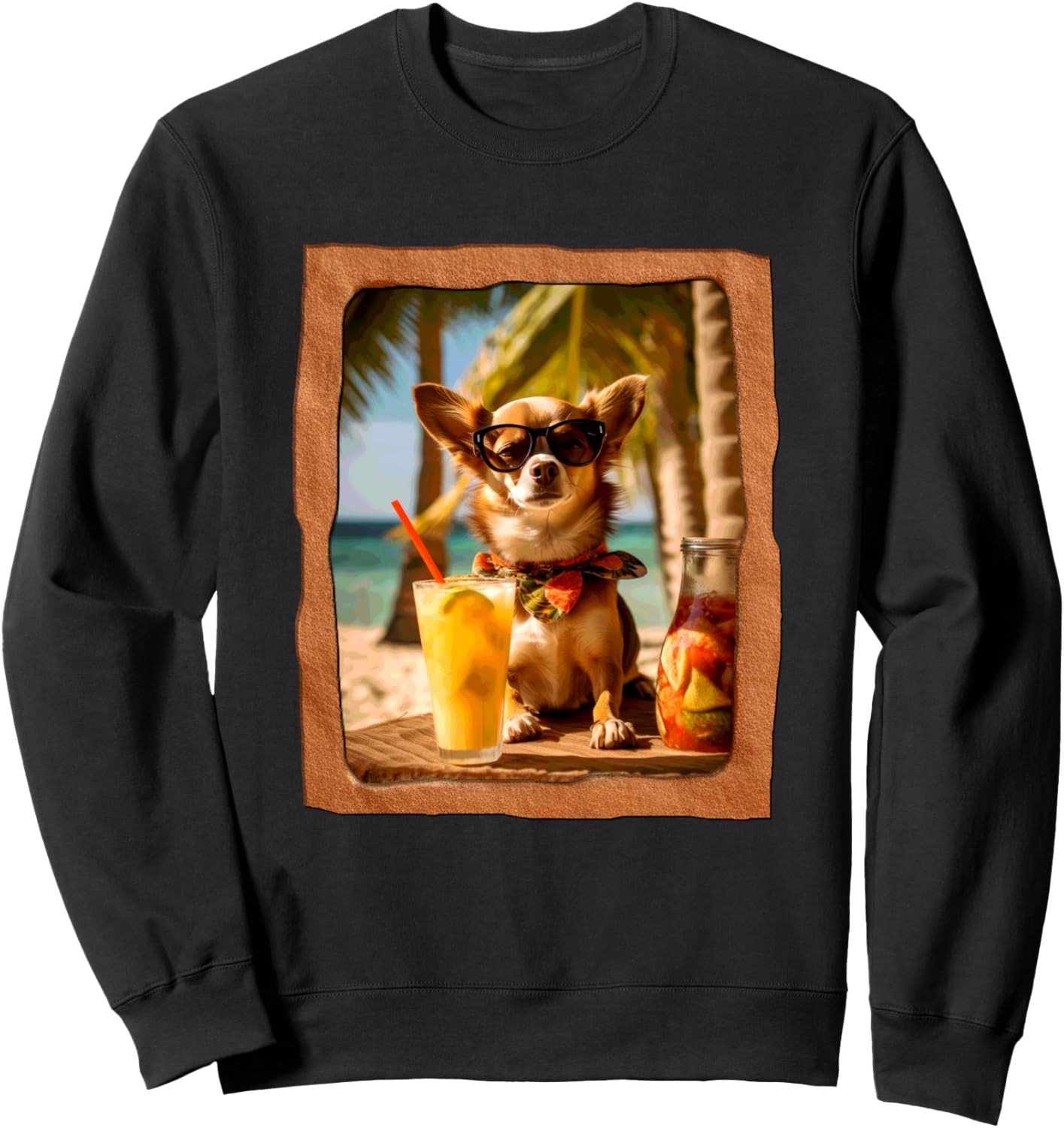 

Толстовка чихуахуа, толстовка с тропическим напитком Playful Summer Vibes Pet Relaxation Beach Life, черный