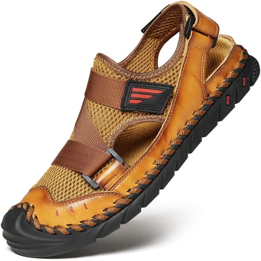 

Мужские летние сандалии Asifn с закрытым носком, дышащие резиновые повседневные легкие тапочки, пляжная обувь на плоской подошве, водонепроницаемые, желтый