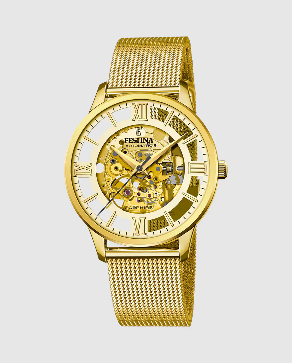 

F20667/1 Автоматические мужские часы Skeleton из золотой стали Festina, золотой