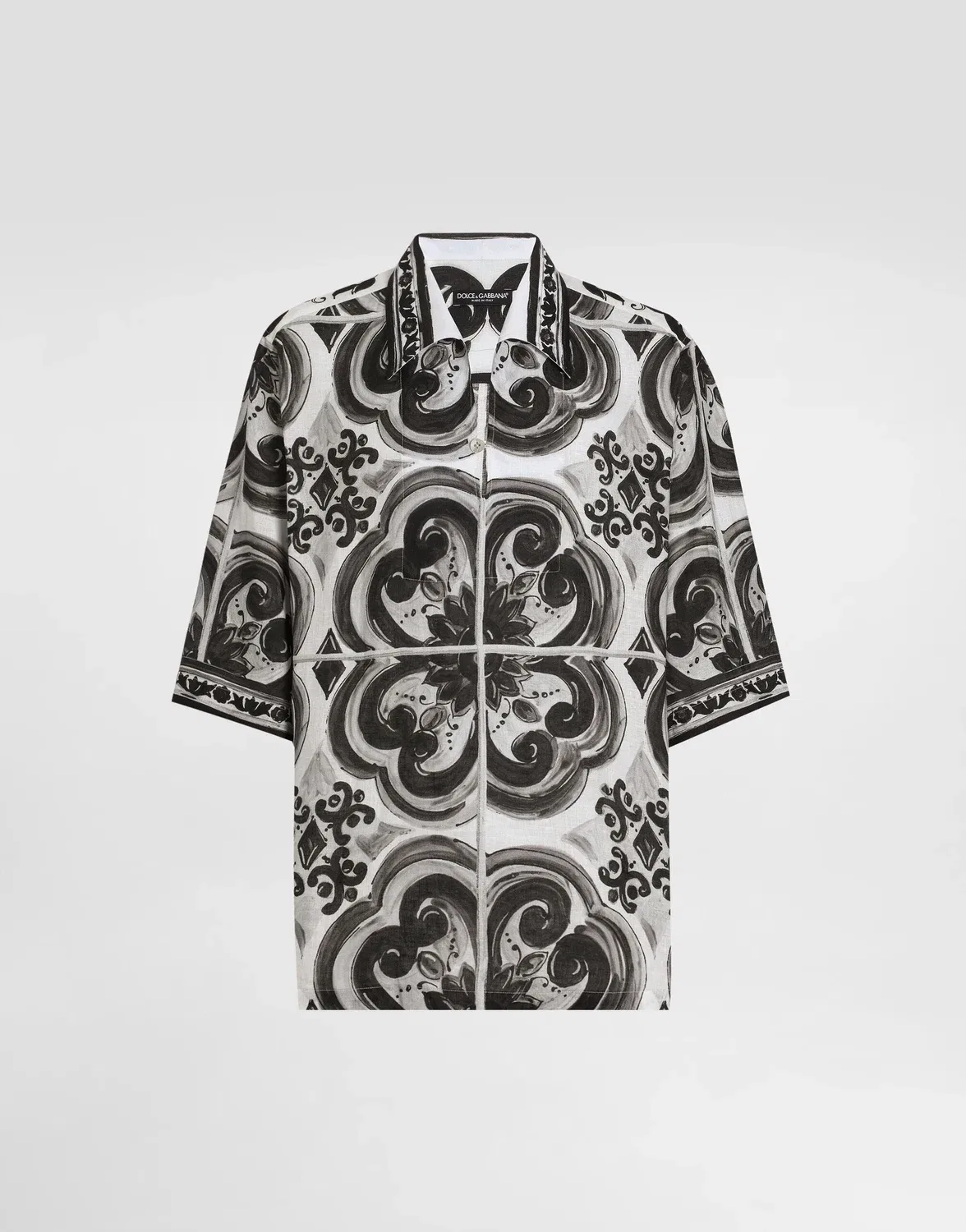 Рубашка Majolica с гавайским принтом из льна DOLCE & GABBANA, бежевый