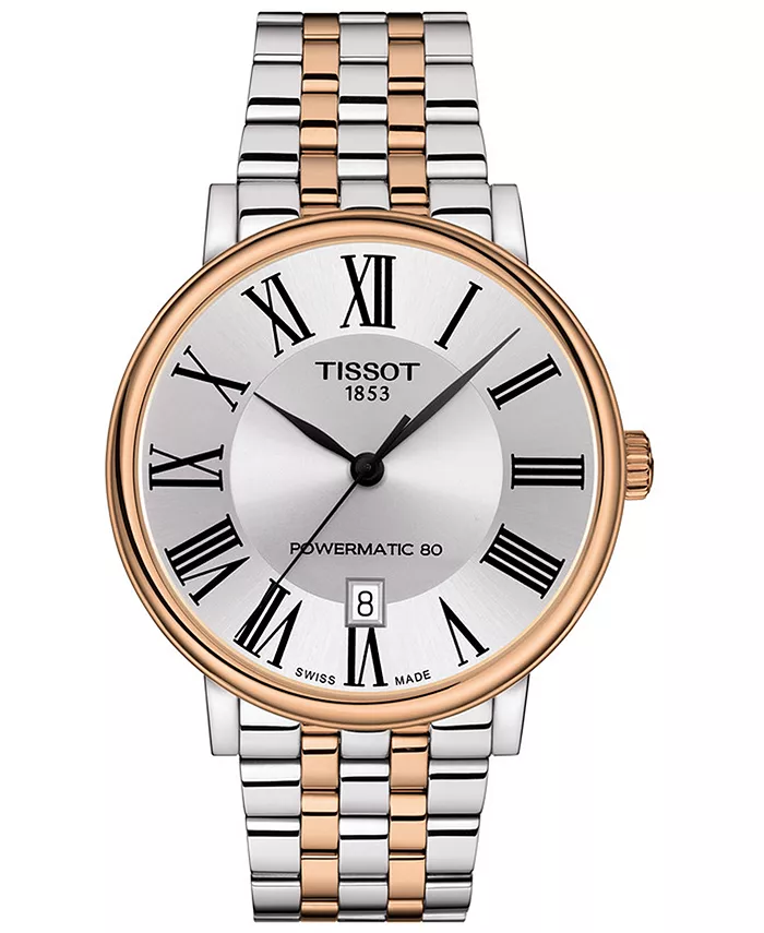 

Мужские швейцарские автоматические часы Tissot Carson Premium Powermatic 80 с двухцветным браслетом из нержавеющей стали, 40 мм