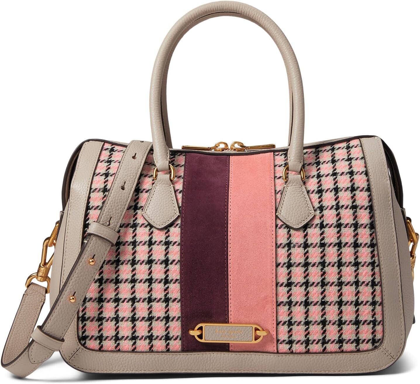 

Средняя сумка-портфель Gramercy Racing Stripe из саржевой ткани в клетку Kate Spade New York, цвет Mushroom Multi