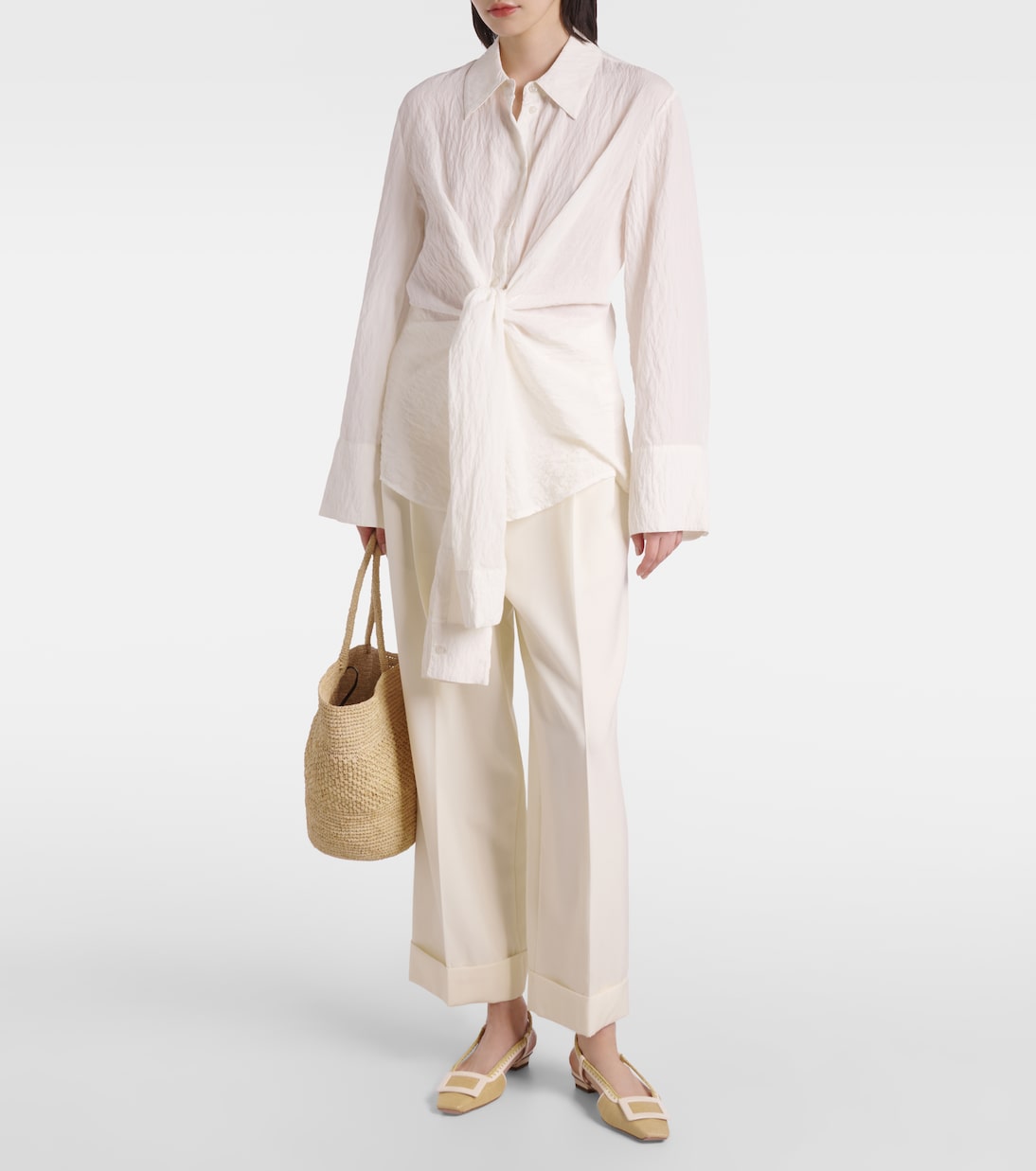 Балетки Belle Vivier на ремешке из ткани Roger Vivier, C013(Crema Chiaro)+C019(Cire) — фото 3