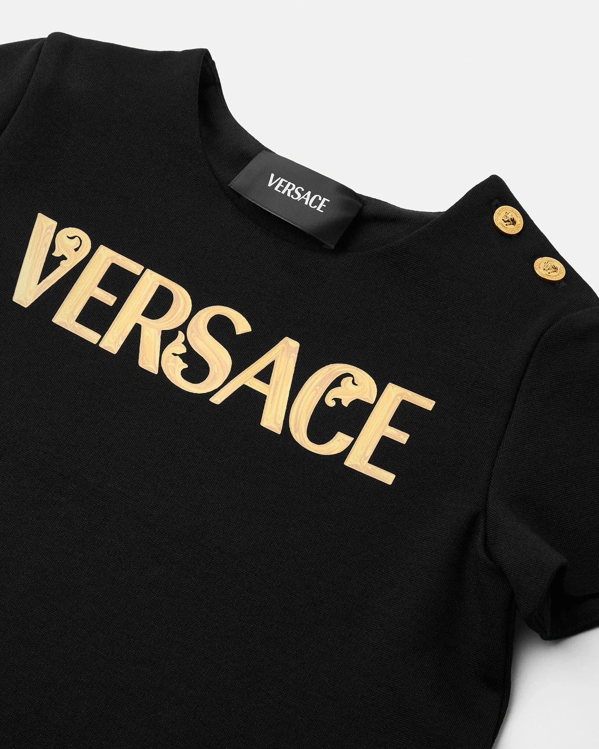 Детское платье с принтом из миланского трикотажа VERSACE, черный — фото 4