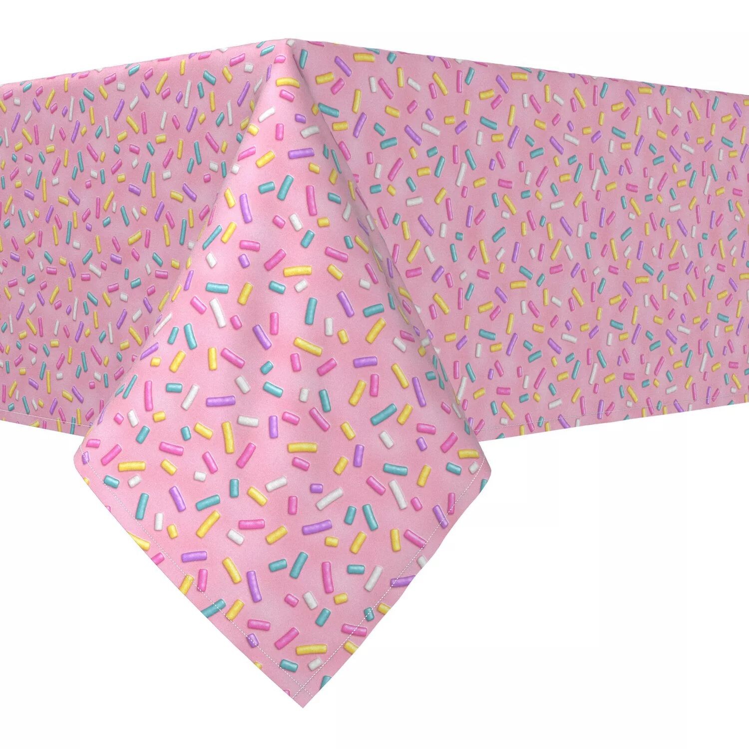 

Квадратная скатерть, 100 % хлопок, 52x52 дюйма, Rainbow Sprinkles Pink