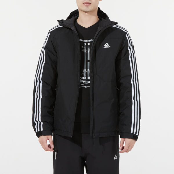 Пуховик adidas 3st Down Jkt Logo Printing Side Stripe Sports Stay Warm hooded down Jacket Black, черный — фото 4