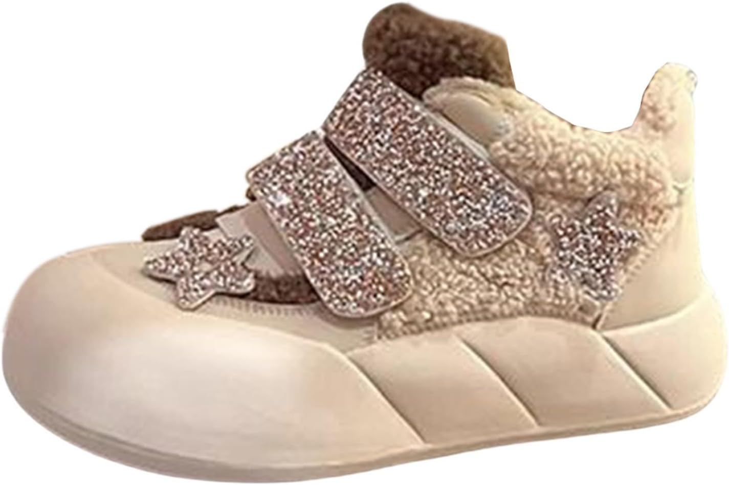 

Детские сапожки с искусственным мехом, украшенные стразами, на платформе, противоскользящие, теплые зимние удобные ботильоны Generic, Beige