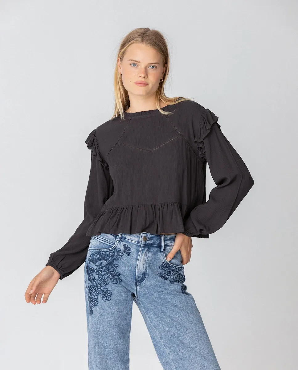 

Блуза женская с длинными рукавами и рюшами Noon, антрацитовый