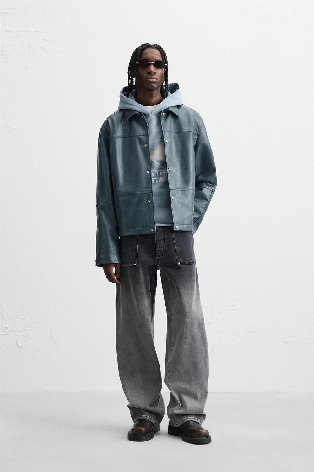 

Рубашка с эффектом кожи ZARA, синий