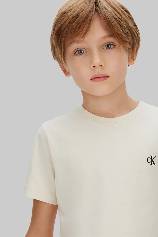 Детская хлопковая футболка, упаковка 2 шт. Calvin Klein Jeans, бежевый — фото 3