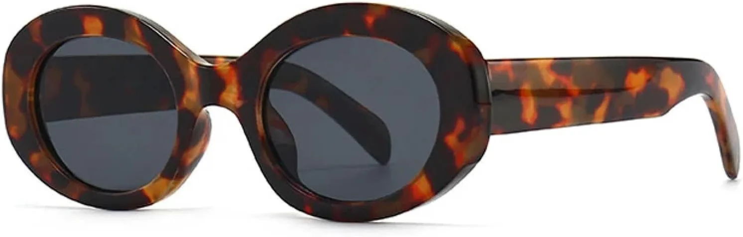 

Модные овальные солнцезащитные очки для женщин с защитой от УФ-излучения UV400, мужские ретро-круглые солнцезащитные очки с леопардовым принтом TKKTLLT, Leopard Gray