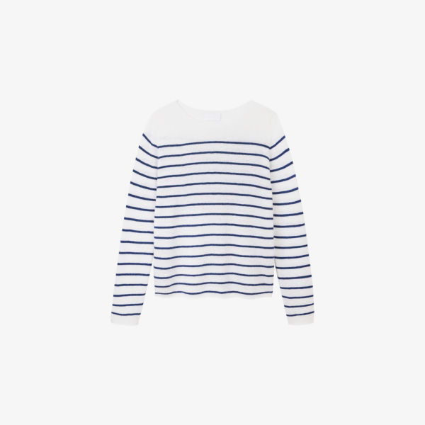 

Джемпер из шерсти и кашемира с круглым вырезом и бретонской полоской The White Company, цвет deep water