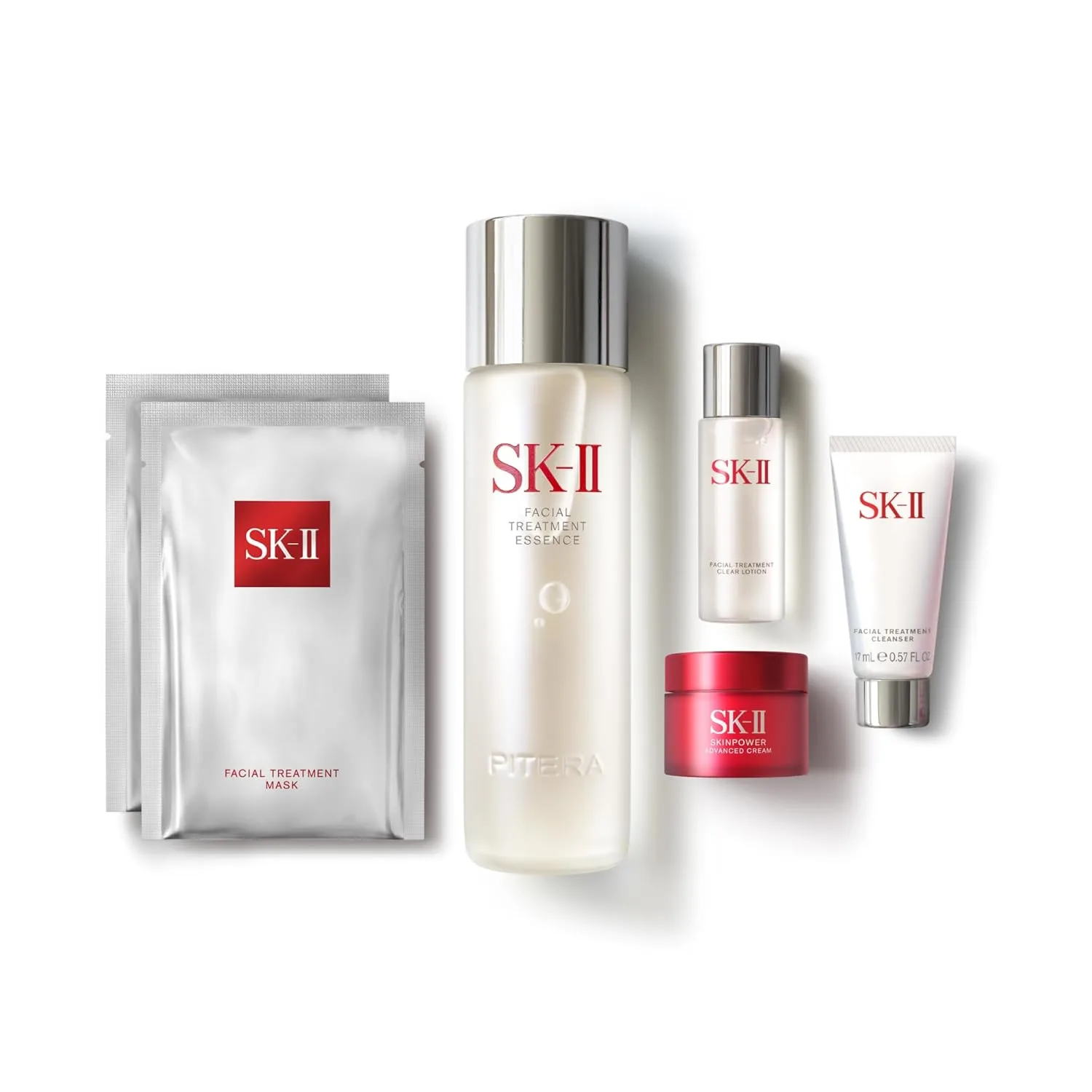 SK-II набор бестселлеров для ухода за кожей - антивозрастной уход включает полноразмерную эссенцию, дорожный очищающий гель, тонер, крем и 2 тканевые маски (6 предметов) 6 шт. (1 шт.)