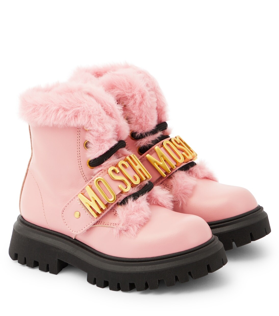

Кожаные ботинки с логотипом Moschino Kids, розовый