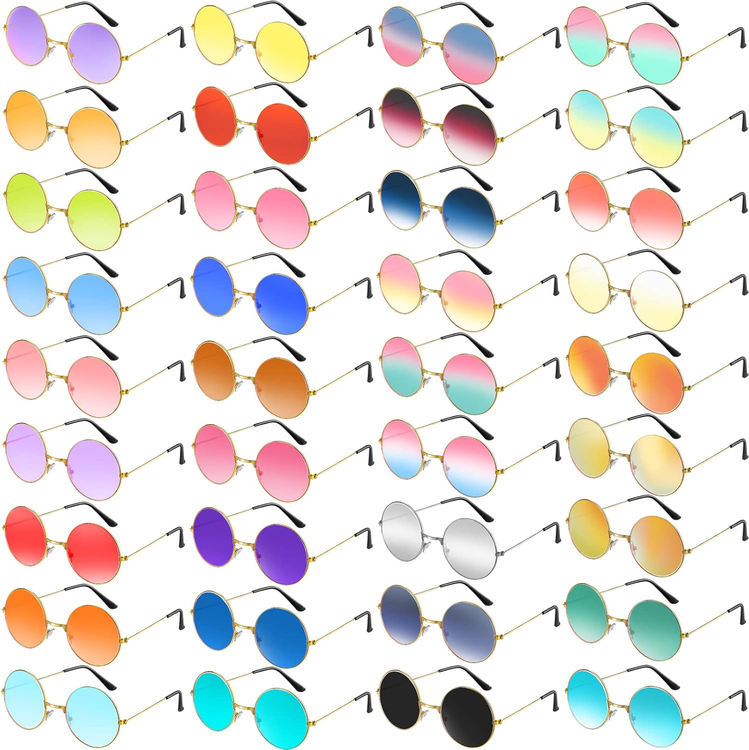 

Kingdder 36 шт. Круглые солнцезащитные очки в стиле хиппи, ретро, ​​классические диско-очки в стиле 70-х, солнцезащитные очки с тонированными линзами для вечеринок, для женщин и мужчин (разноцветные), Multicolor