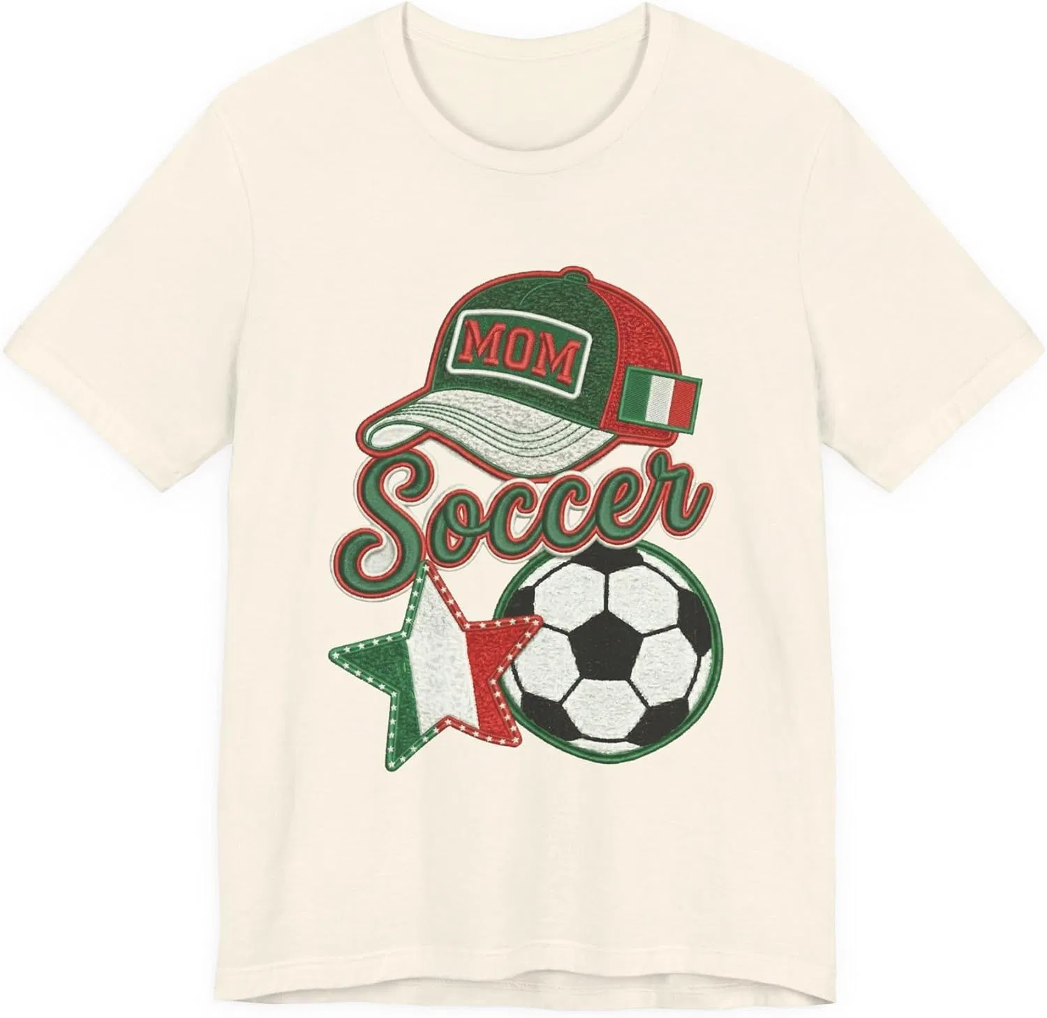 Футболка с принтом Mom Soccer Cap and Ball, Italian Flag Star, Natural