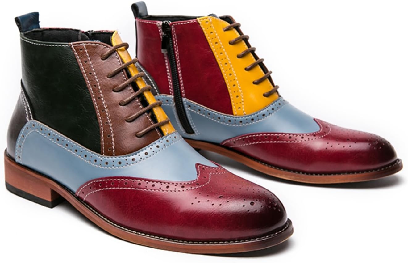 

Мужские разноцветные ботинки-броги LSHWCIFT на щиколотку - винтажная кожаная обувь оксфорд с молнией с левой стороны и петлей для натягивания, противоскользящая подошва для городской деловой и повседневной носки