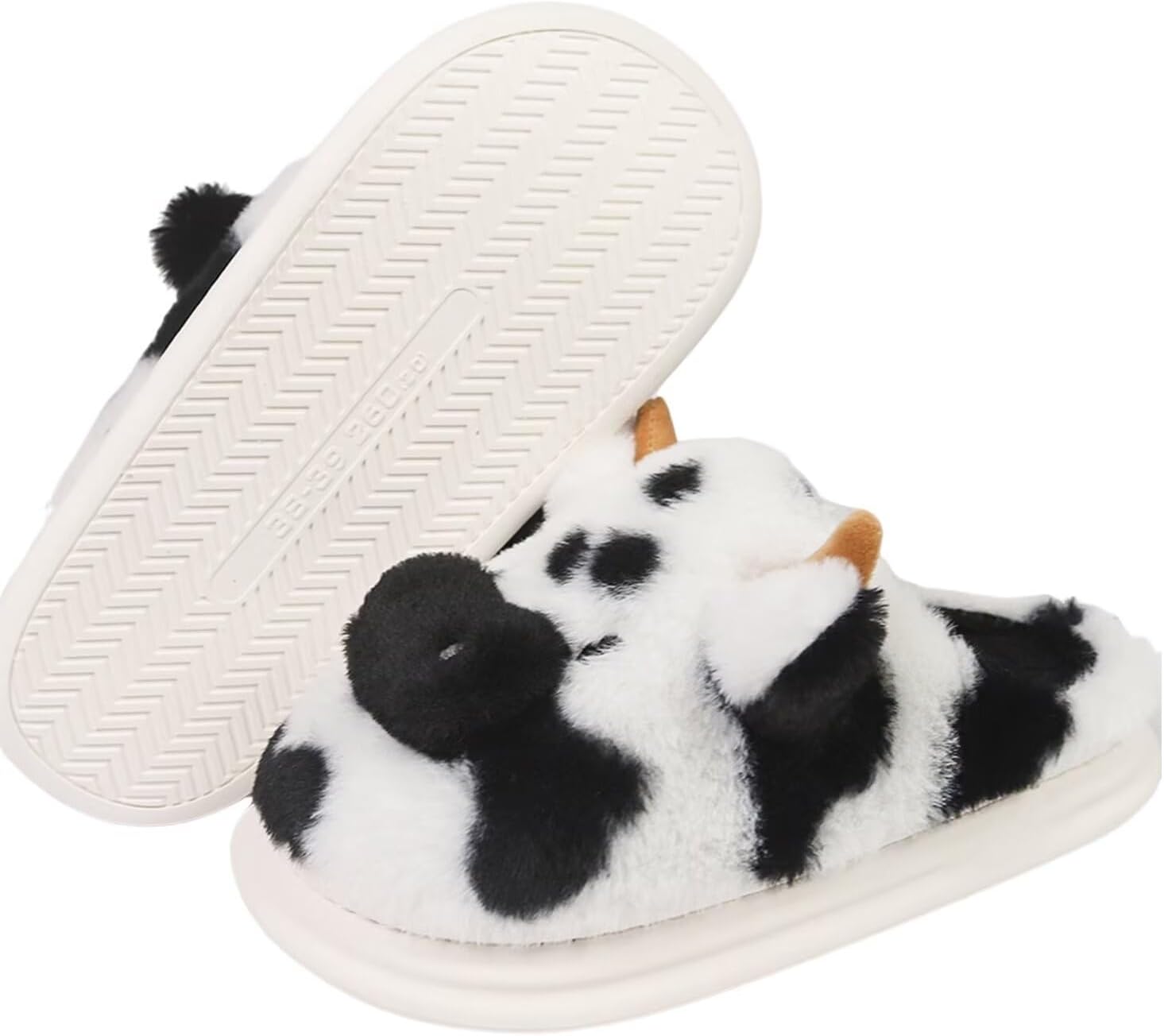 

KEYUSHOP Тапочки для женщин и мужчин с изображением коровки, мультяшные домашние тапочки, пушистые зимние теплые тапочки с эффектом памяти, легкие тапочки на выход, для дома и улицы, черный