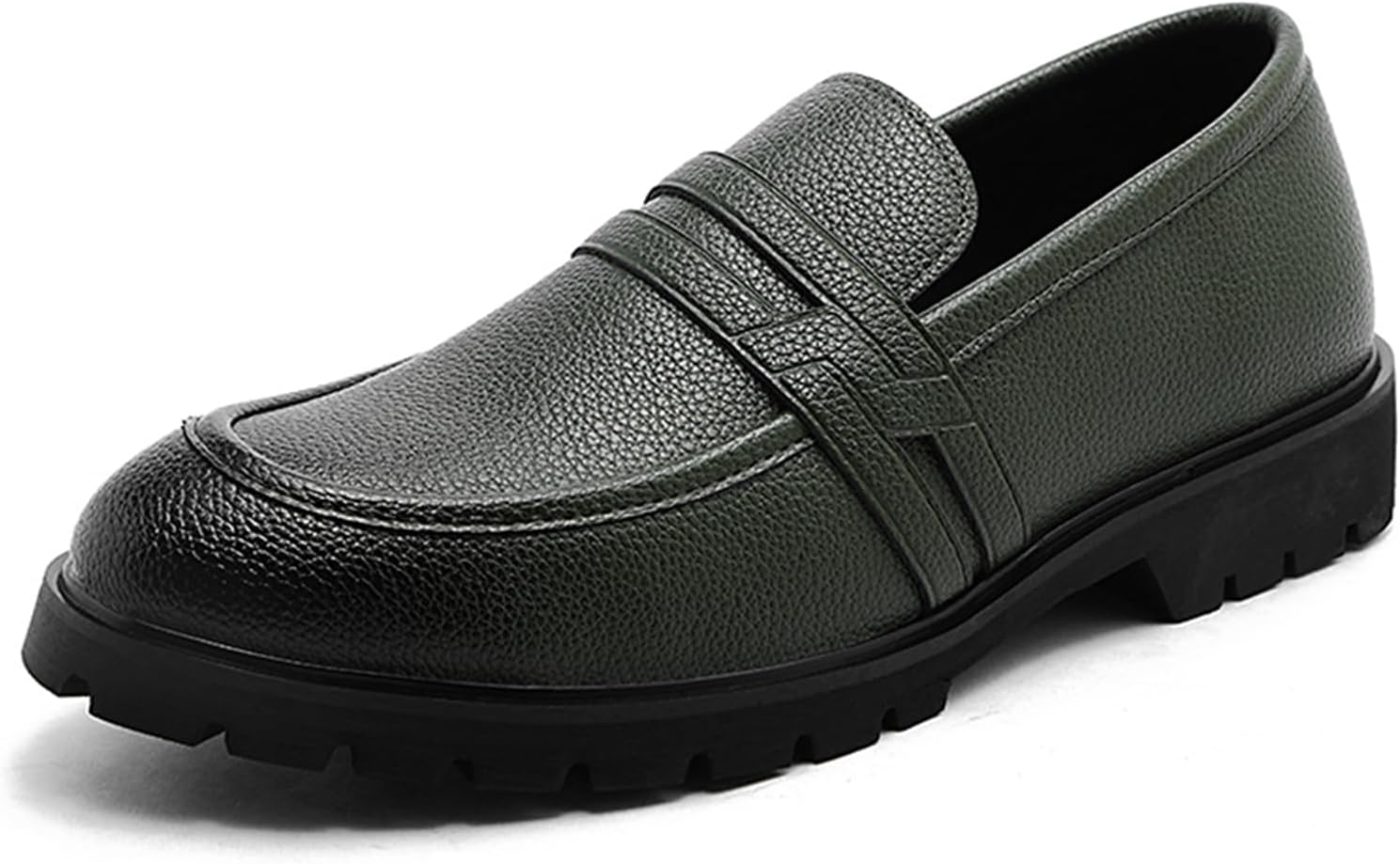 

Мужские кожаные слипоны Psieicwm с отделкой под монету, низкий каблук, круглый носок, повседневная обувь для офиса, деловых встреч, ежедневных поездок, путешествий, официальных мероприятий и образов в стиле smart casual, зеленый