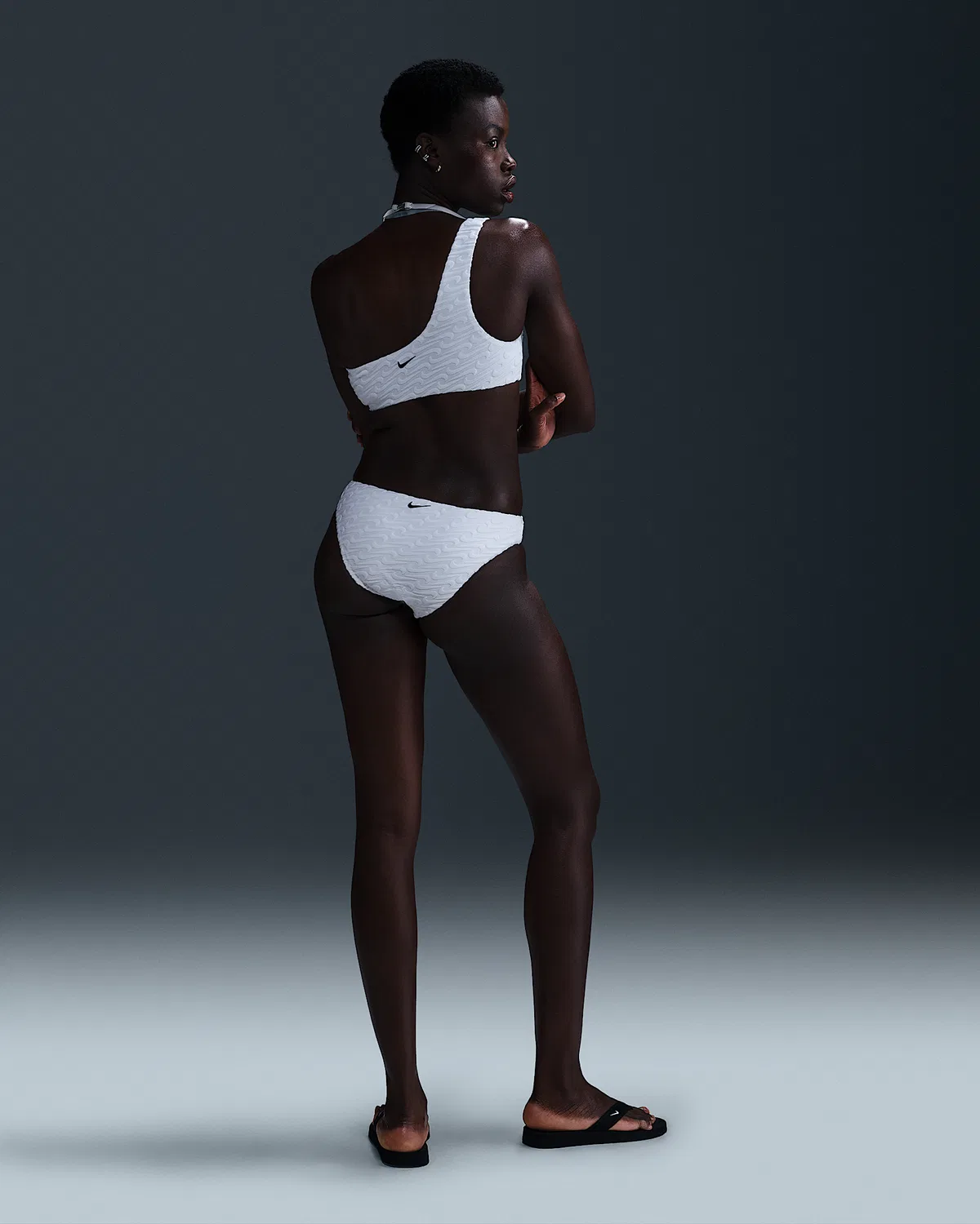 Женские бикини-трусы Terry Hipster Nike Swim Swoosh Link, White — фото 4