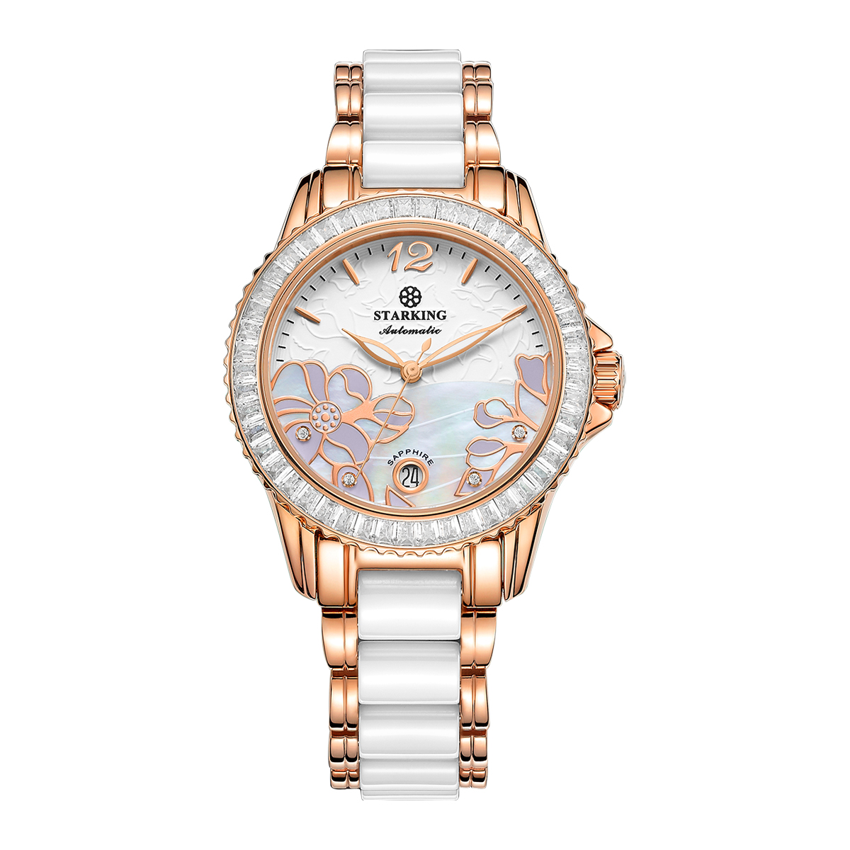 

STARKING Часы Bloom Collection Mechanical Movement Ceramic Strap Watch Women's Watch White Dial