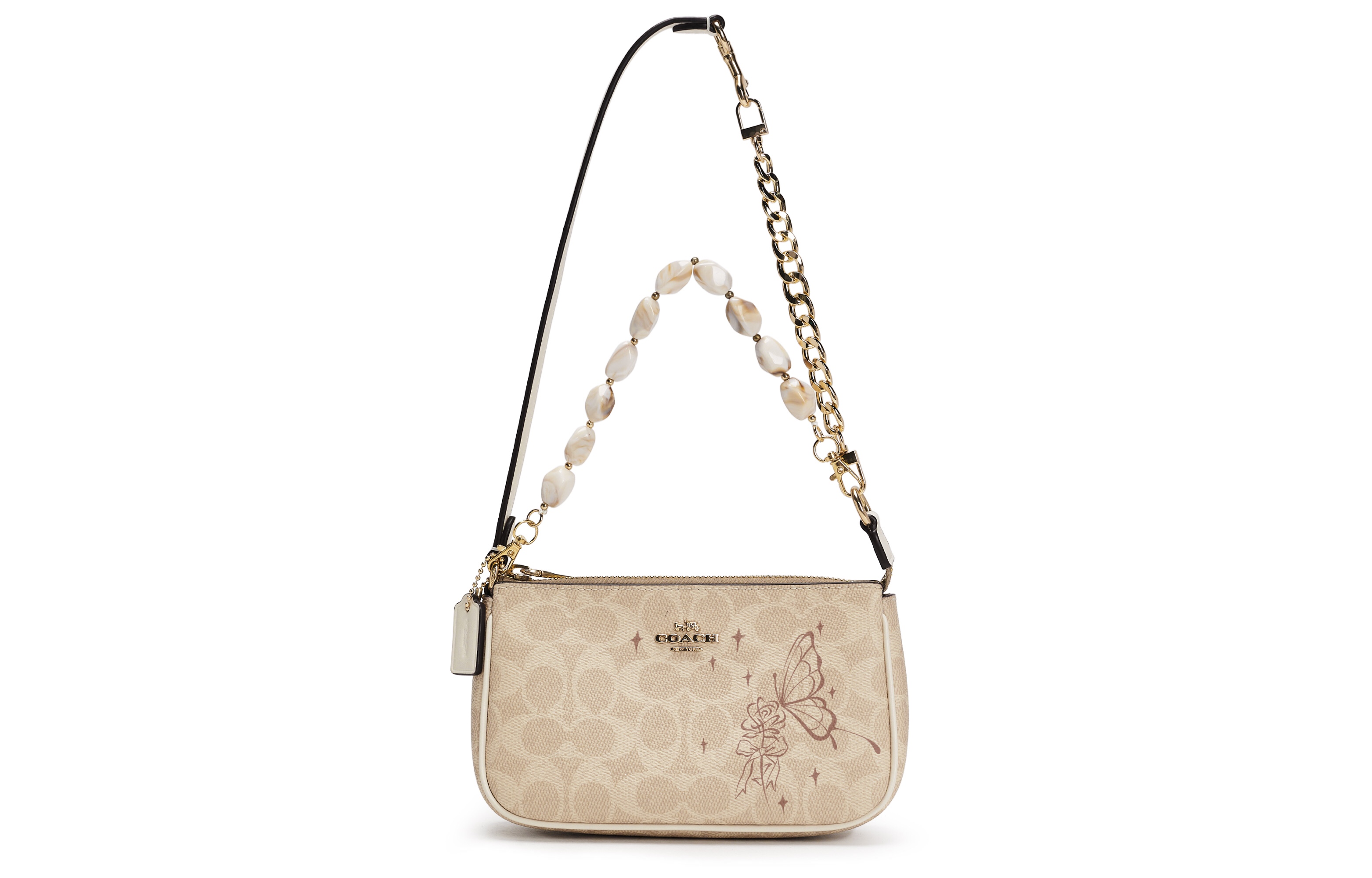 

COACH Покрытая тканью маленькая сумка через плечо Mahjong Sets для женщин малого размера Sand & Chalk White