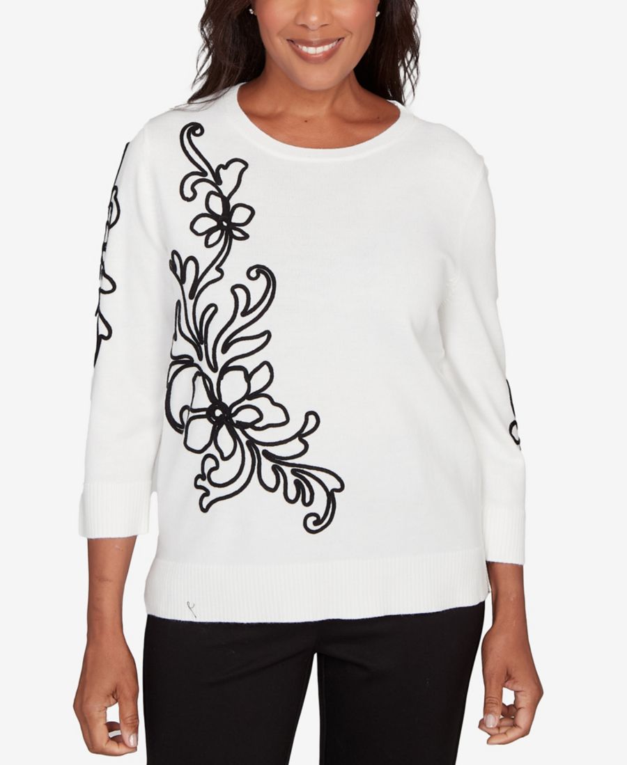 

Барселонский легкий свитер с цветочным сутажем Alfred Dunner, Ivory