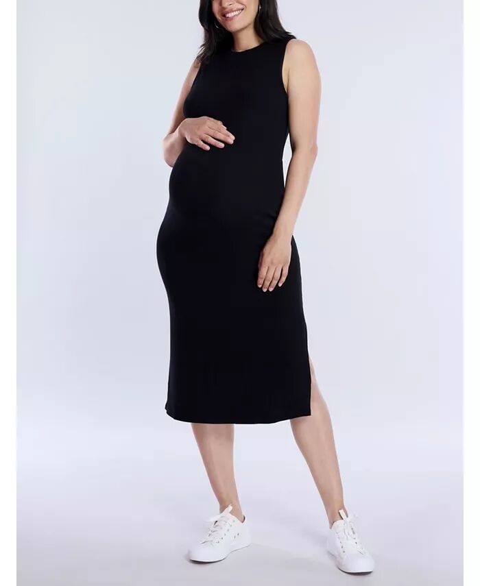 

Женское платье миди с круглым вырезом без рукавов в рубчик - Motherhood Maternity, черный