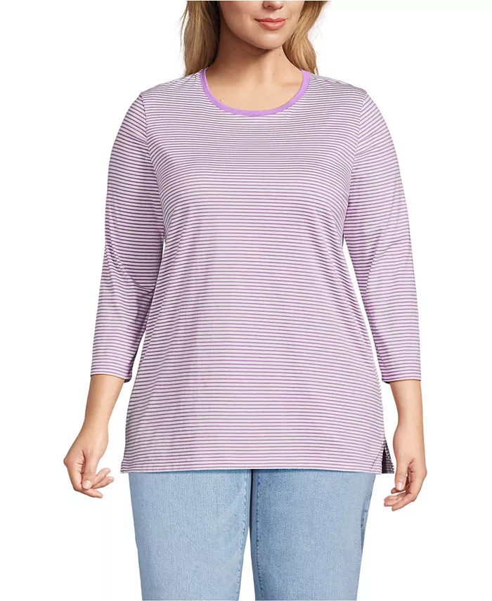 

Туника из хлопка Supima с рукавом 3/4, plus size Lands' End, фиолетовый